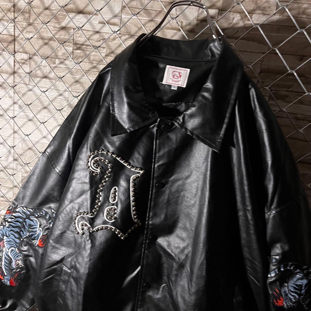 【値下交渉歓迎】チュウカタベタイ　タイガー　レザージャケット　Lサイズ　美品