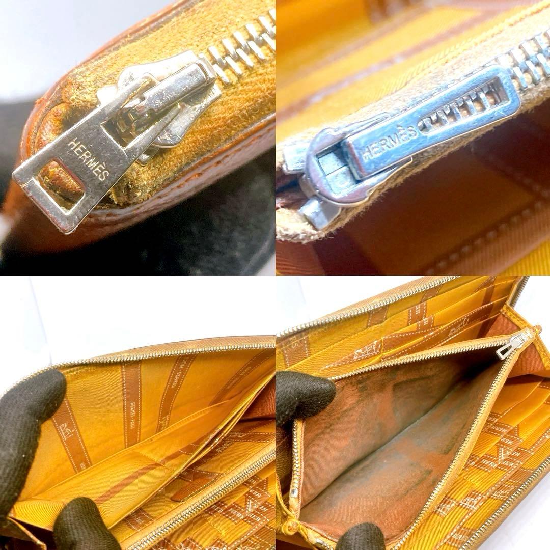 981 エルメス　アザップロング　長財布　オレンジ　ラウンドファスナー