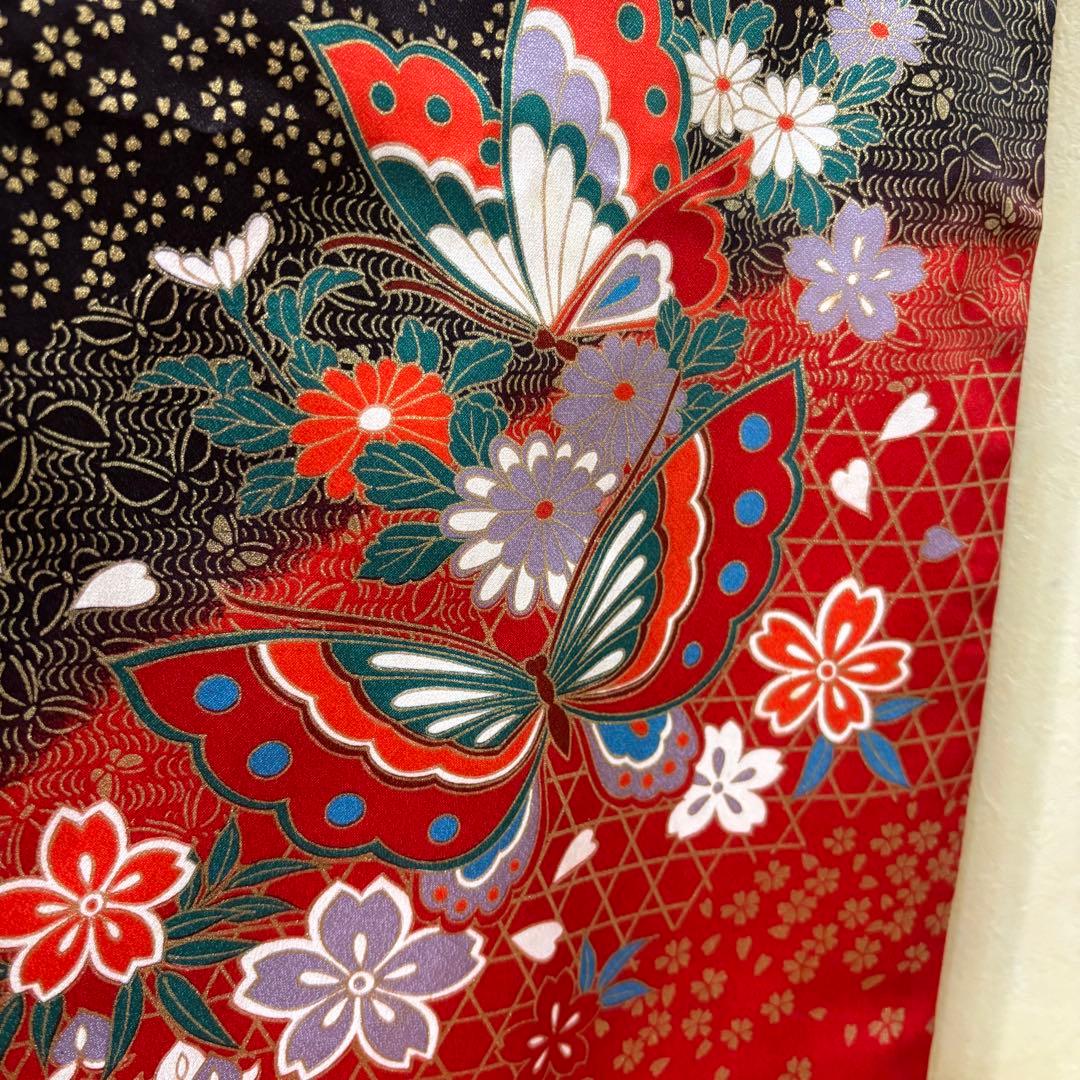 七五三七歳‼豪華絢爛人気黒地蝶々花ラメ金彩金箔煌びやか際立つ❤️完全フルセット