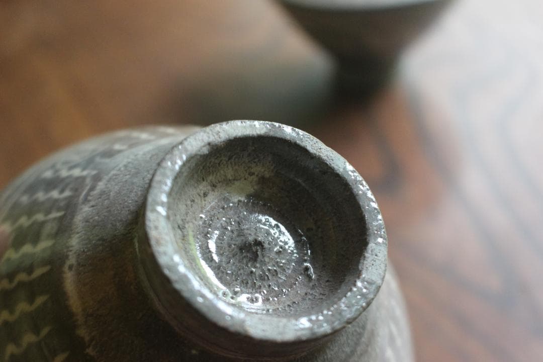 デッドストック！風情ある象嵌文様の映える三島手碗2点（検伊万里九谷お茶碗