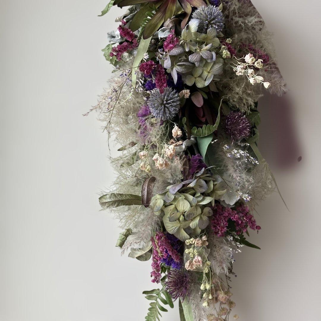 リューカデンドロンとルリタマアザミのアンティークな2Wayガーランド 紫陽花