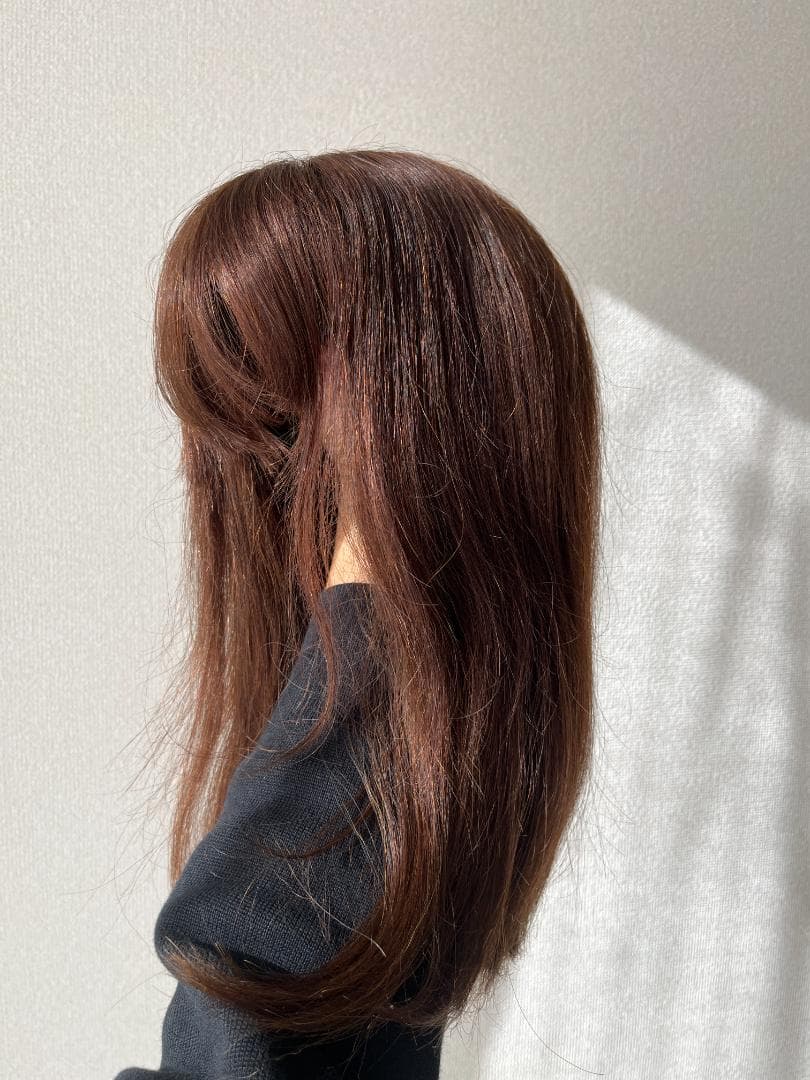 【最高級】人毛100% フルウィッグ 40cm ブラウン 医療用 自然なつむじ
