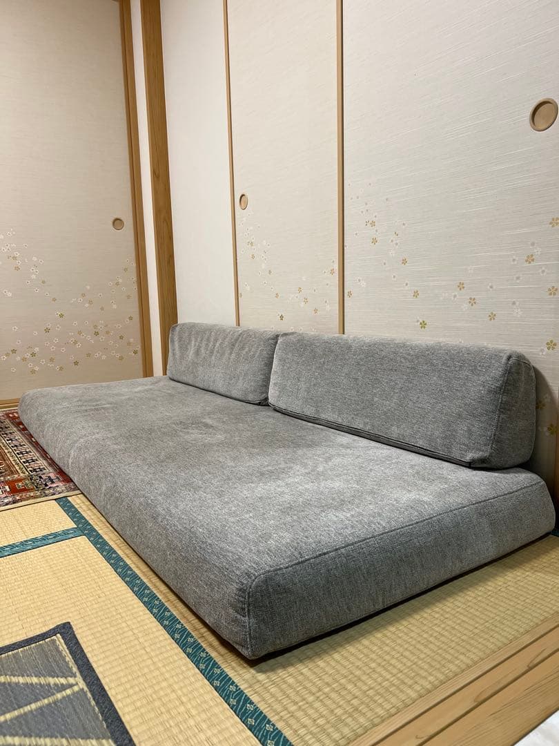 【未使用】ローソファ&ソファベッド クッション単品 張地：アイボリーグレー