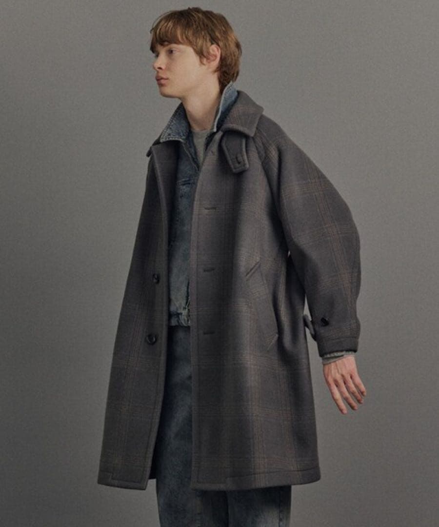 Super140s メルトンオーバーサイズバルカラーコート【チェック柄】