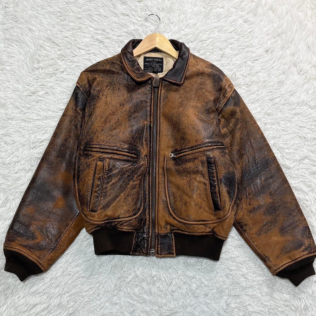 希少✨AVIREX 80s G-2 レザーフライトジャケット ダメージ加工 総柄