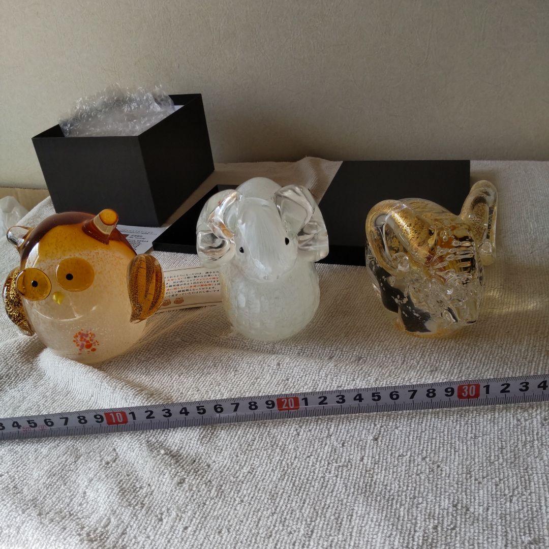 博多びーどろ　ふくろう　ひつじ　＋おまけ　ガラスの置物3点セット