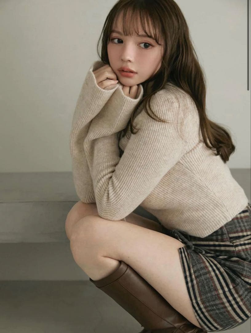 トップス andmary Anita ribbon knit tops beige