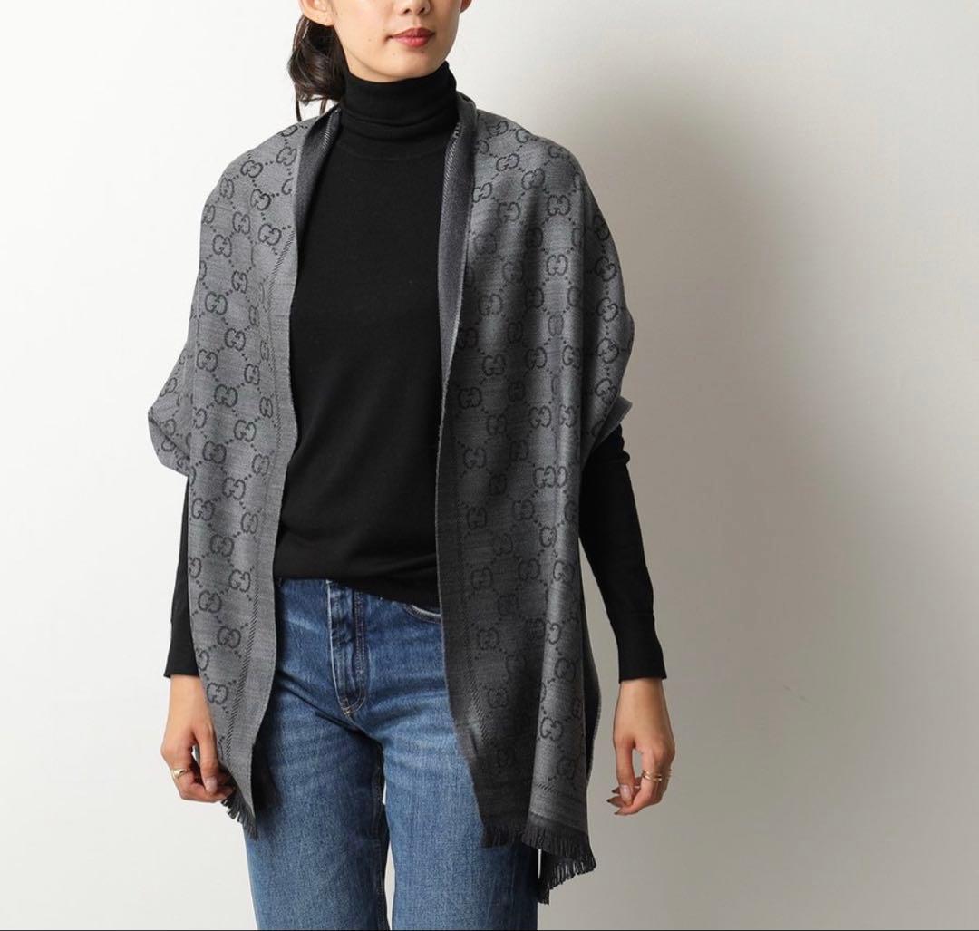 大判ブラック✨GUCCIマフラー❗️グッチマフラー　メンズ　大判　ストール
