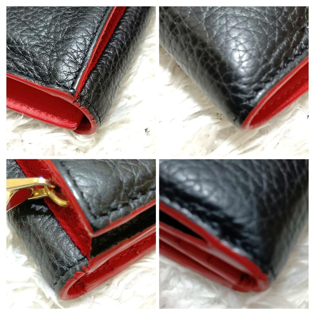 クリスチャンルブタン　三つ折り財布　ブラック　レッド　レザー　パルマ