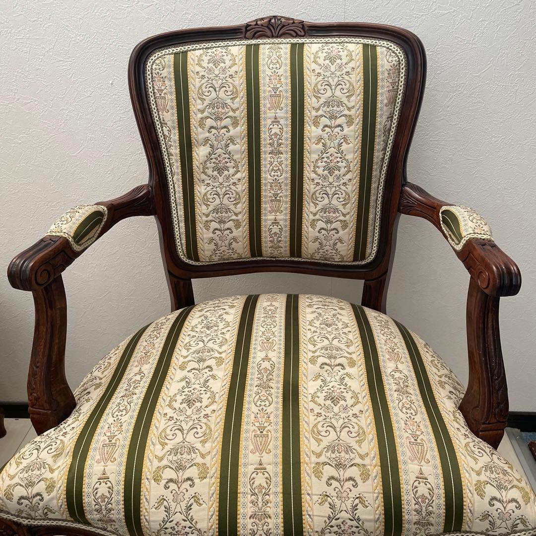 クラシックアームチェア 緑と白のストライプ