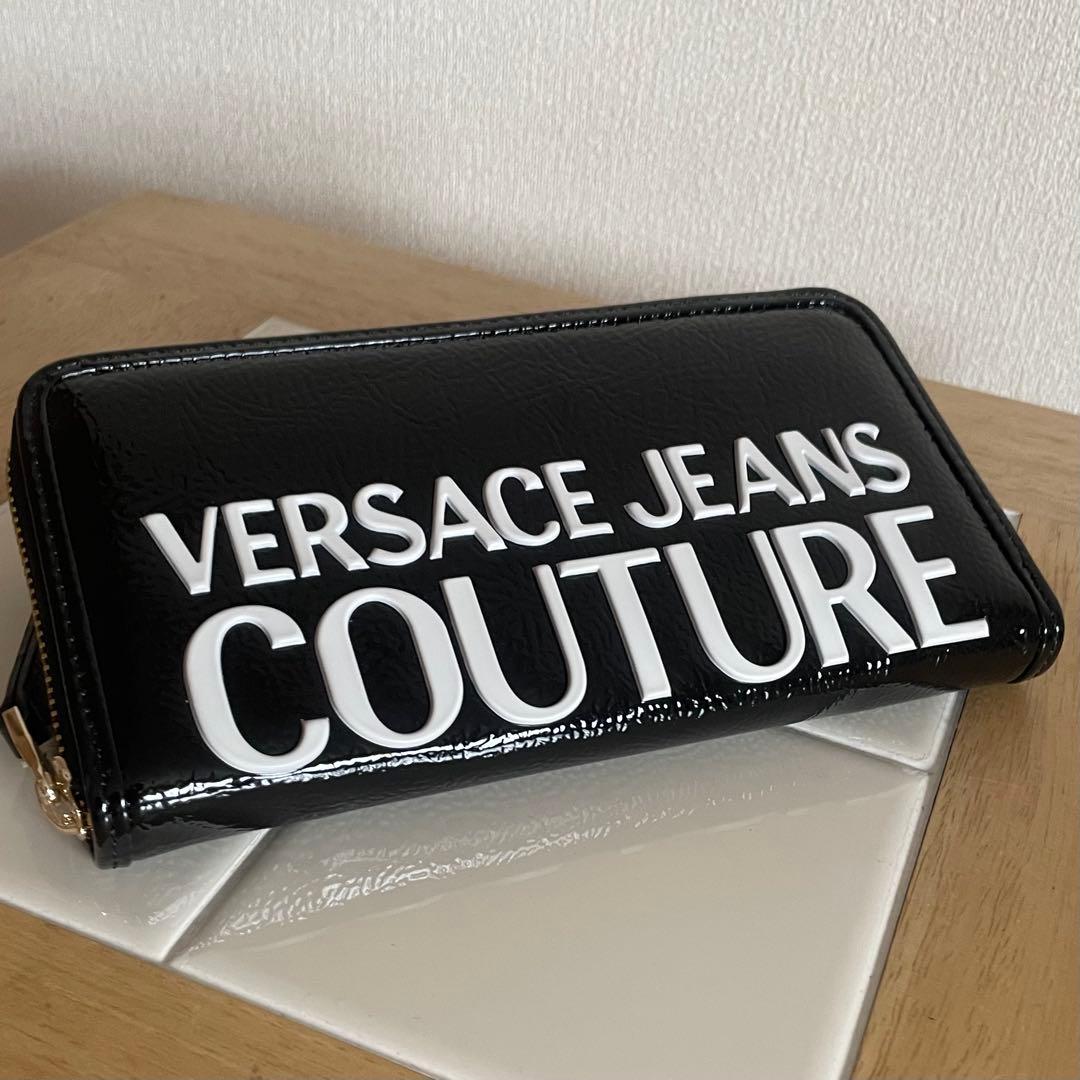 【たぬきです】　ヴェルサーチェジーンズクチュール ブラック 長財布