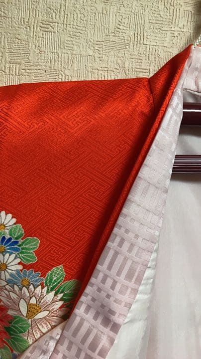 3MKO238 子供用 振袖 着物 花柄 朱色 七五三