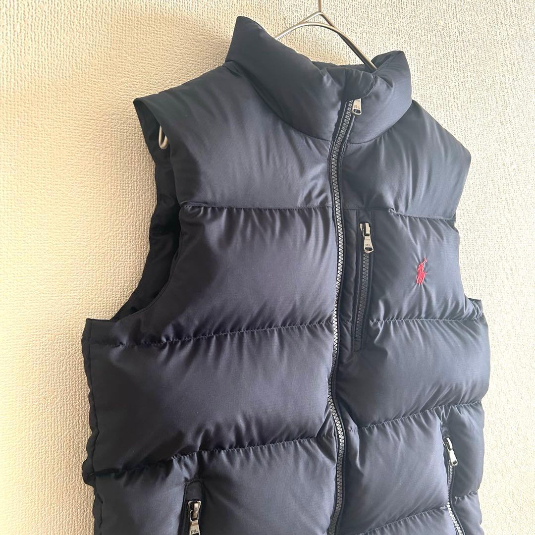 【極美品】ラルフローレン ダウンベスト M ネイビー レッドポニー刺繍ロゴ