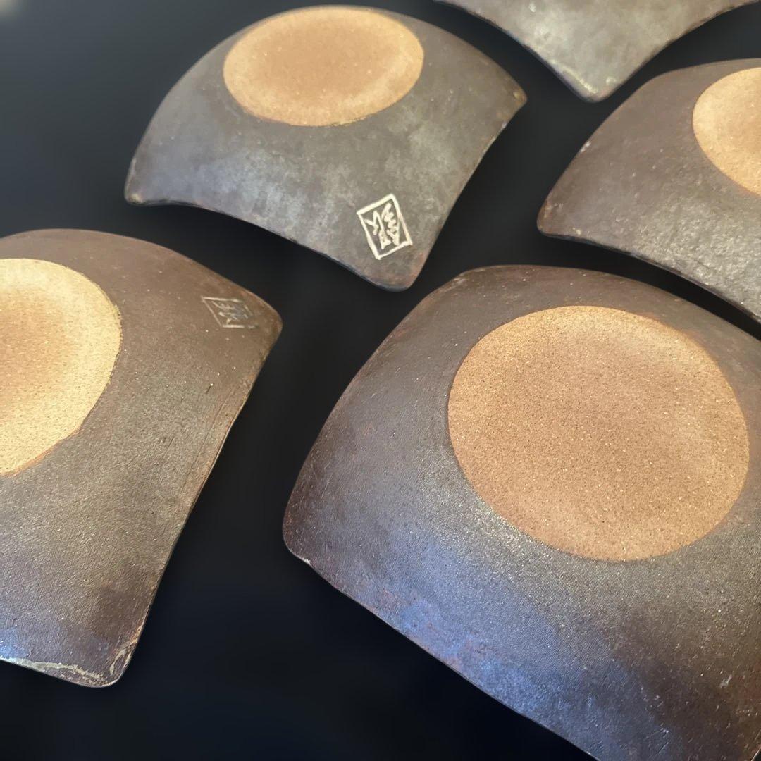 希少美品　魯山人写 美食道楽 和食器揃え 祥山 色絵銀彩糸巻文四方皿5枚セット