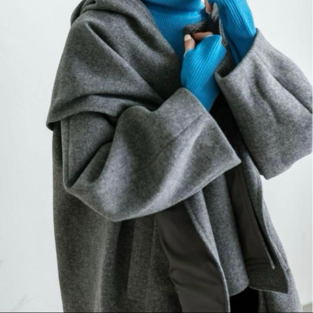 タグ付き　未使用　ミスティック　ストールフード付コート　チャコールグレー