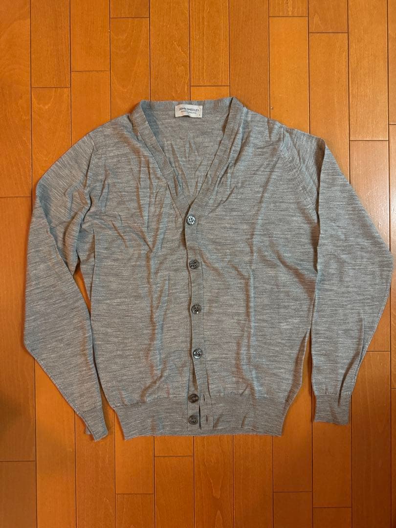 【美品】ジョンスメドレー Vネックカーディガン シルバー Sサイズ 英国製