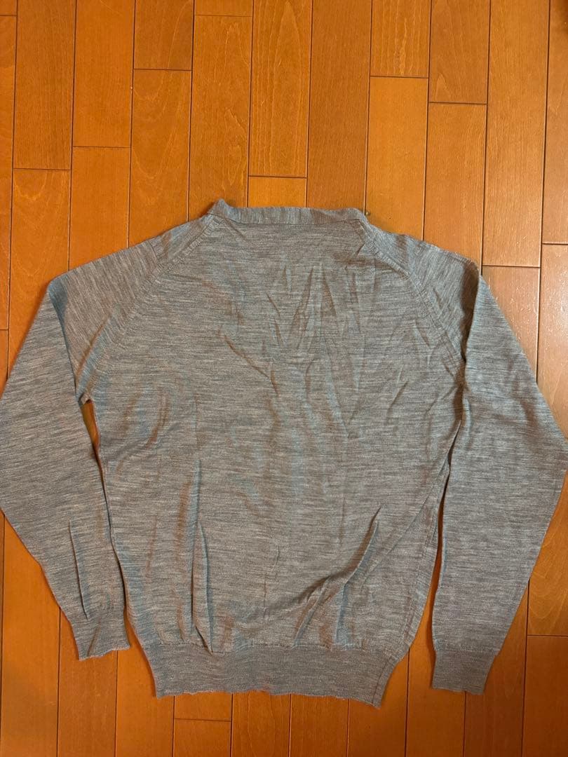 【美品】ジョンスメドレー Vネックカーディガン シルバー Sサイズ 英国製