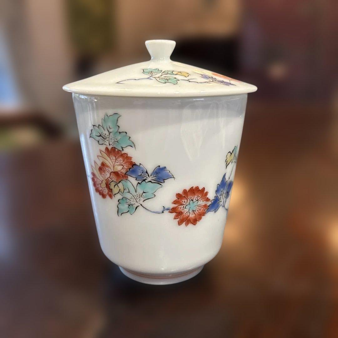 新春SALE 十四代柿右衛門　錦　蓋つき湯呑み椀 牡丹　磁器製