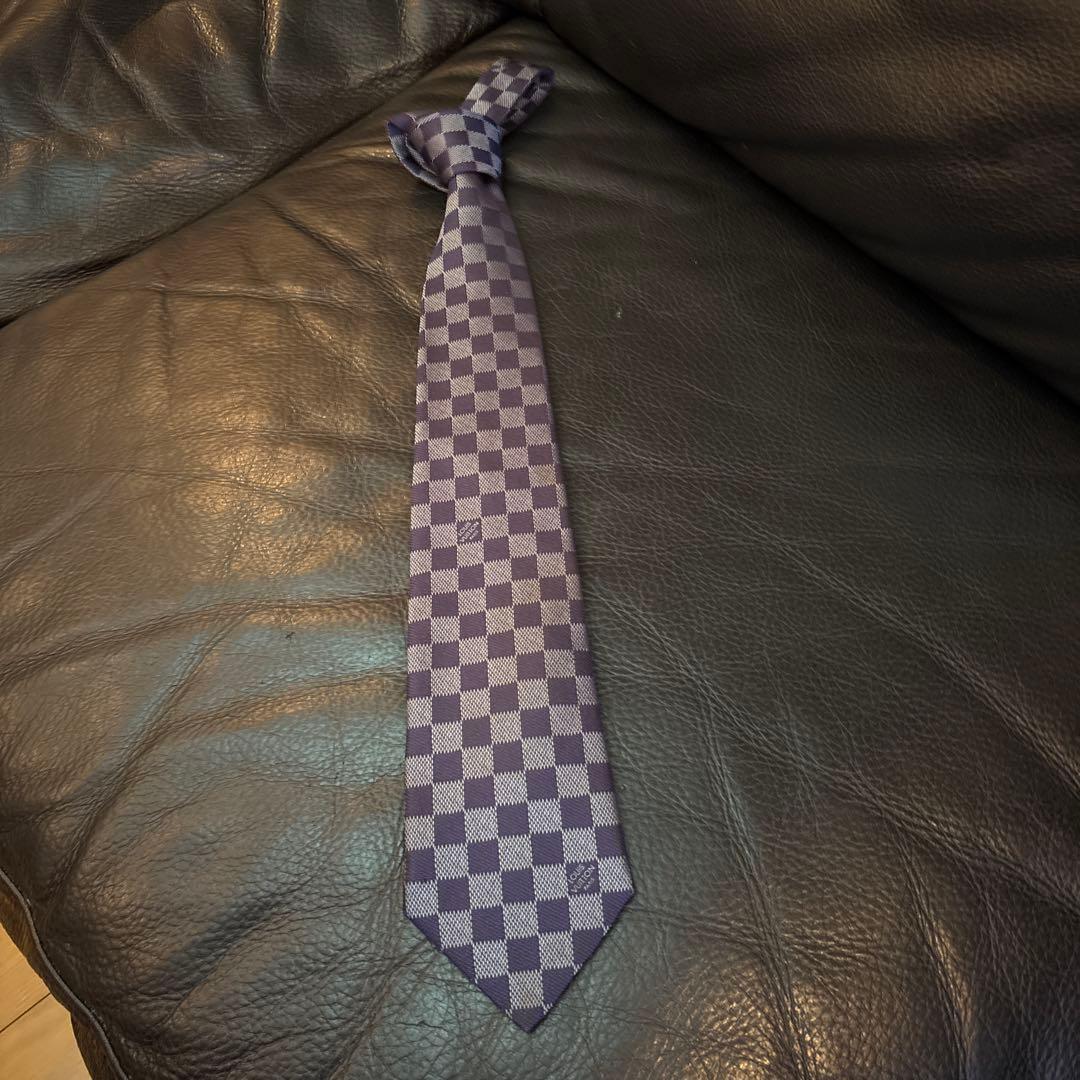 ルイヴィトン　青系 ダミエ柄 ネクタイ