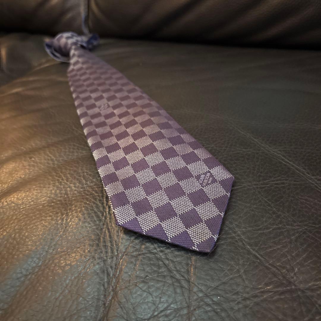 ルイヴィトン　青系 ダミエ柄 ネクタイ