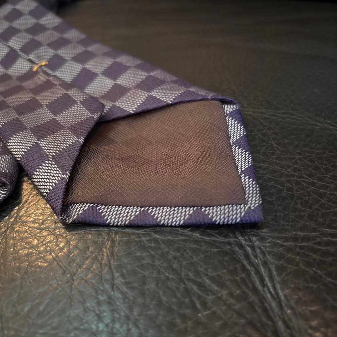 ルイヴィトン　青系 ダミエ柄 ネクタイ