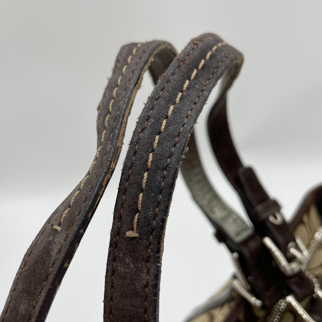 良品 COACH トートバッグ キャンバス スエード ブラウン シグネチャー