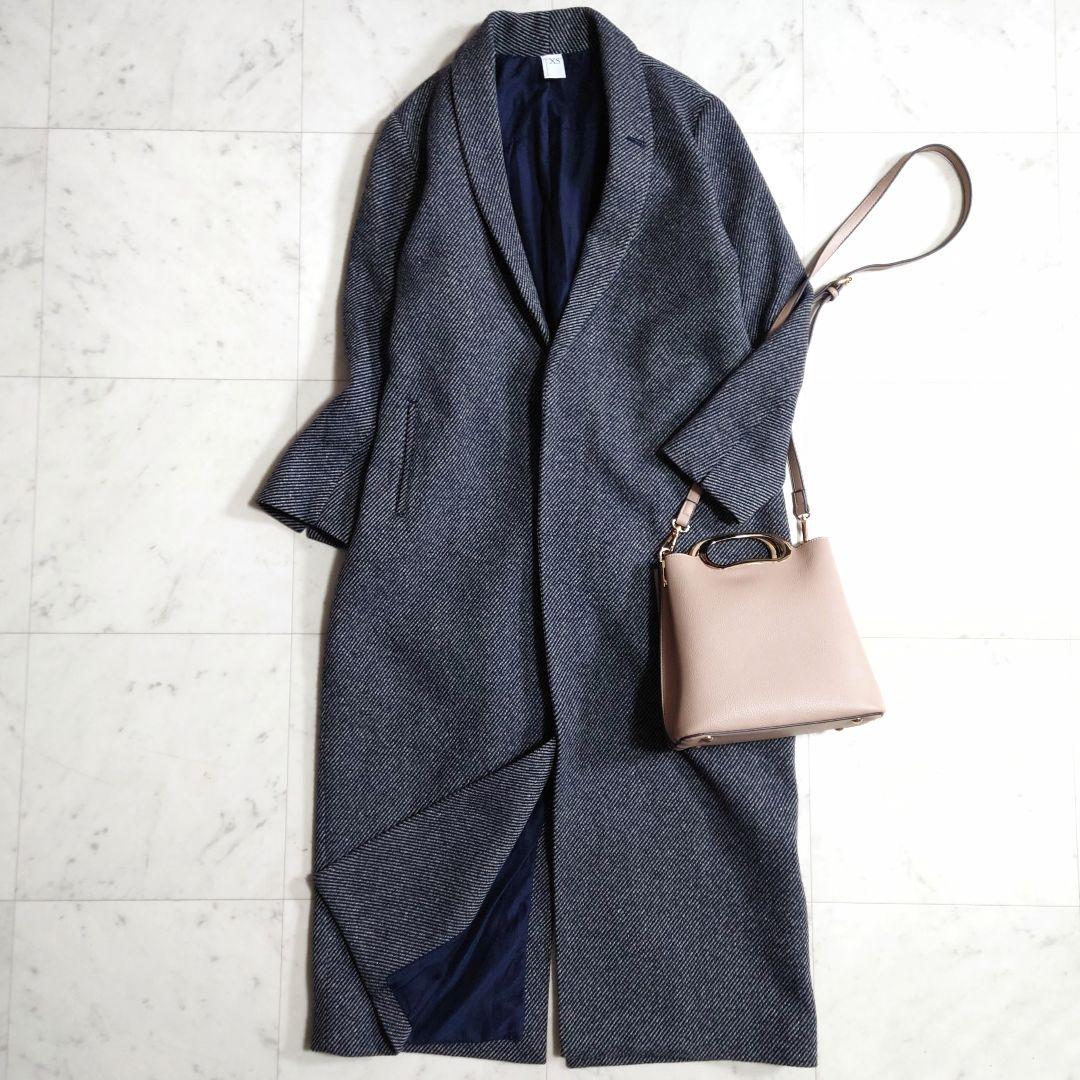 美品♪定価5.9万ノーコントロールエアー ラムウール100 杢ツイルロングコート