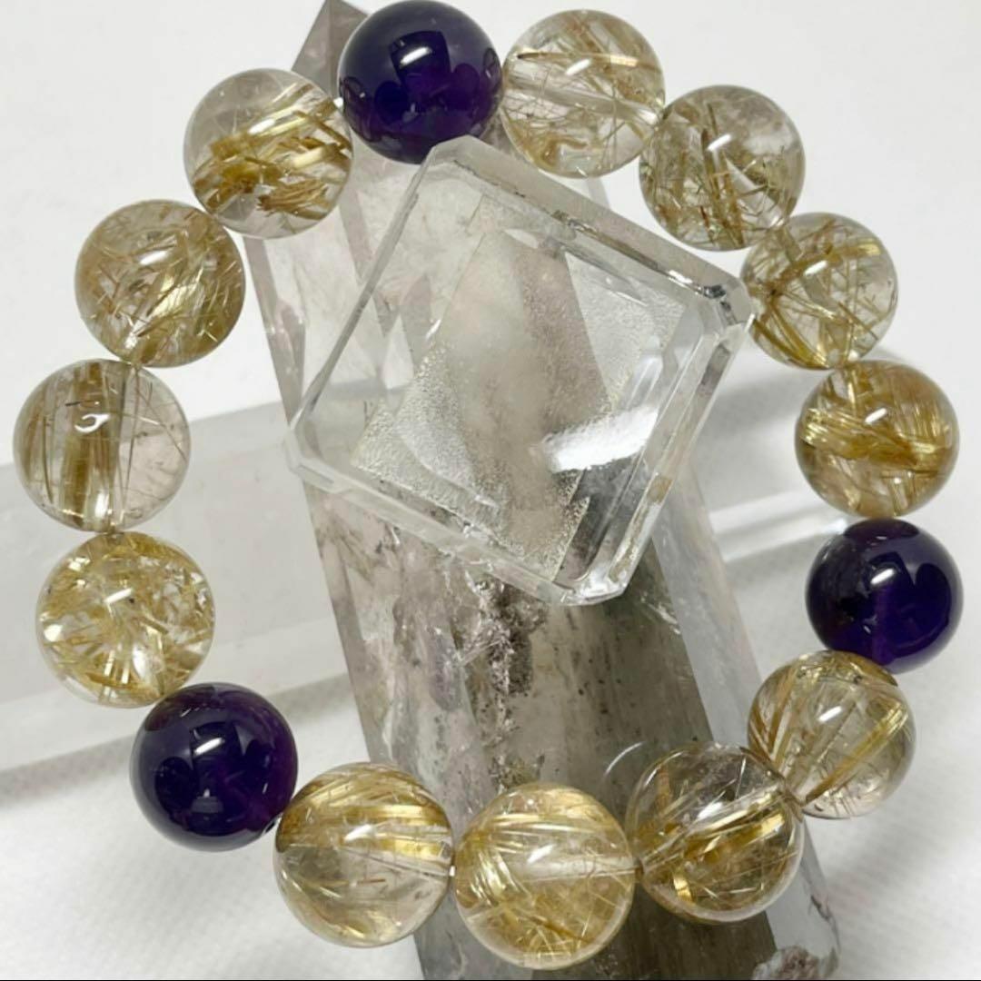 アメジスト　ルチルクオーツ　パワーストーンブレスレット　内径約17cm