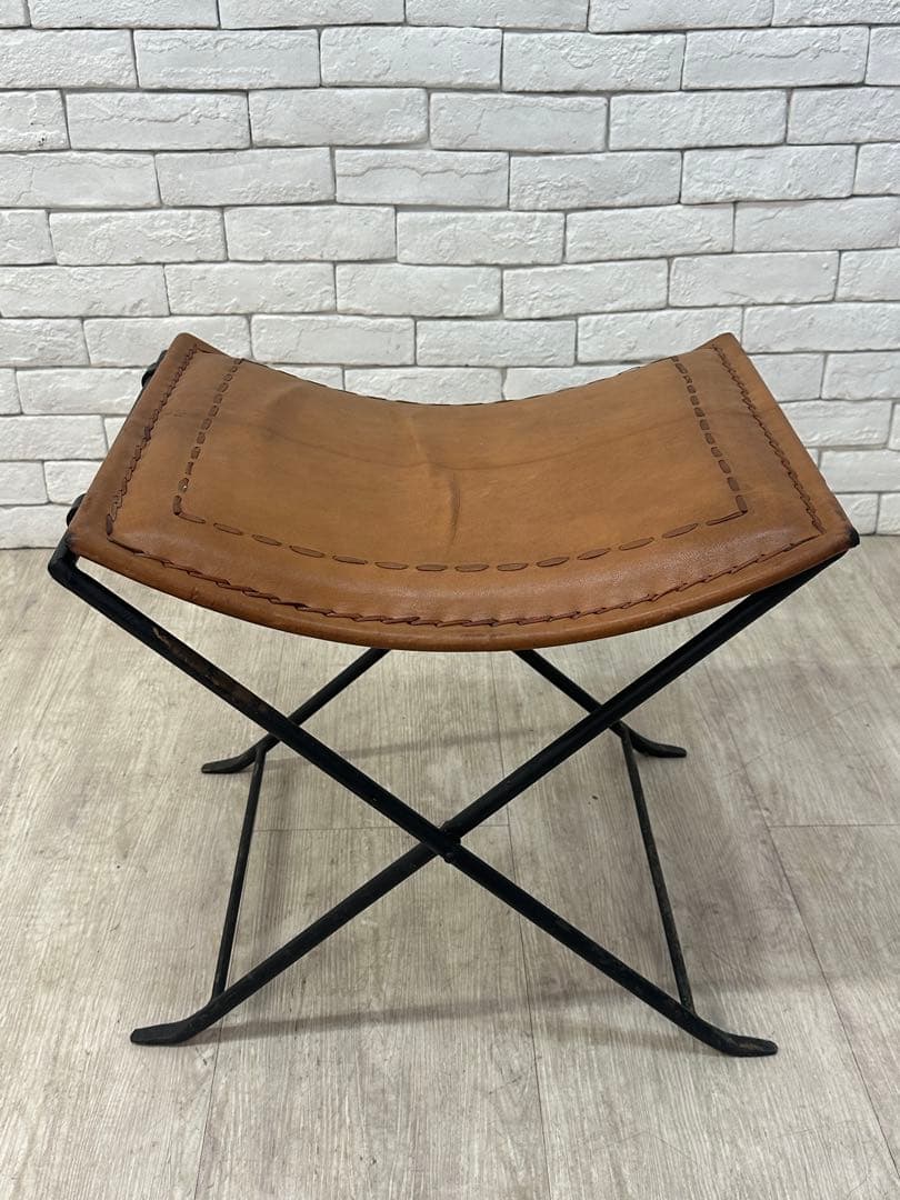 A ⭐️【全国送料無料】B-COMPANY レザー　アイアン　スツール　折りたたみ