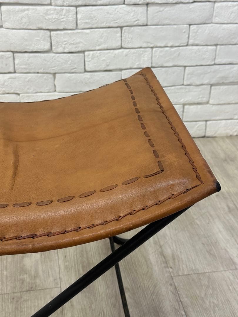 A ⭐️【全国送料無料】B-COMPANY レザー　アイアン　スツール　折りたたみ