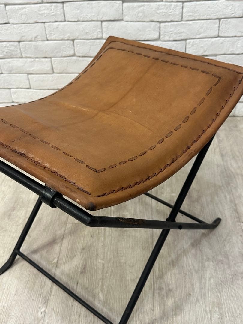 A ⭐️【全国送料無料】B-COMPANY レザー　アイアン　スツール　折りたたみ