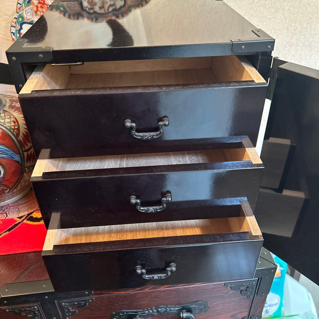 仙台箪笥風、木製引き出し3段、