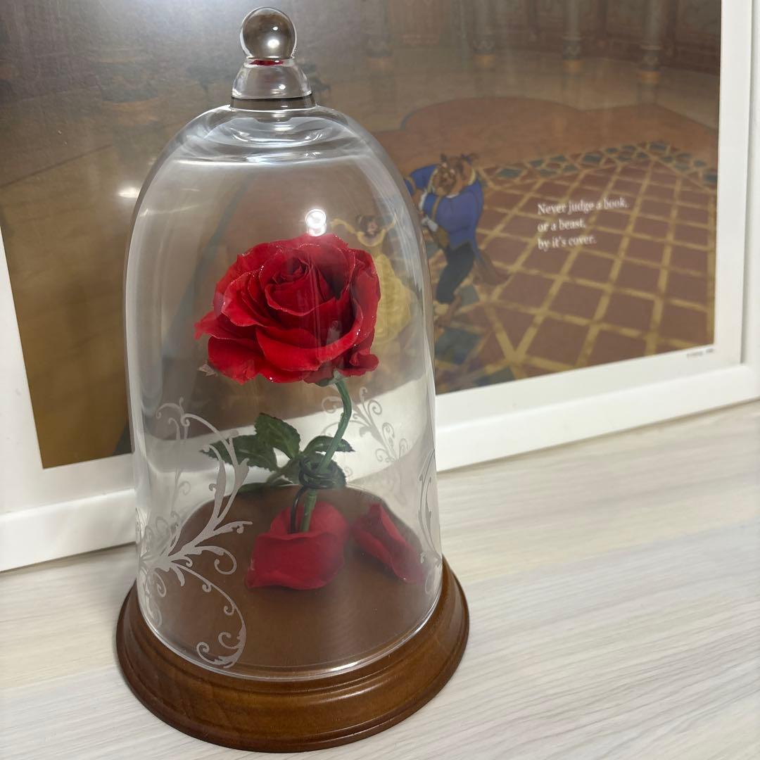 赤いプリザーブドバラ ガラスドーム付き