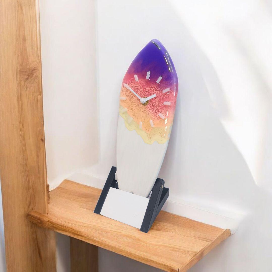 【1104】オーシャンアート　ウッドレジン　サーフボード　時計　インテリア　雑貨