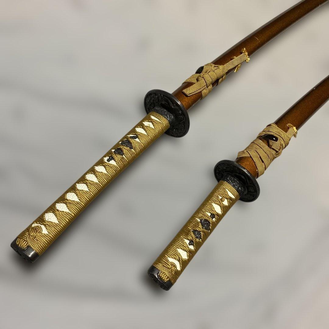 模造刀大小2本セット 金茶柄 雲龍楕円鍔 梨地呂鞘