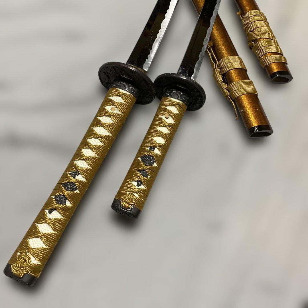 模造刀大小2本セット 金茶柄 雲龍楕円鍔 梨地呂鞘