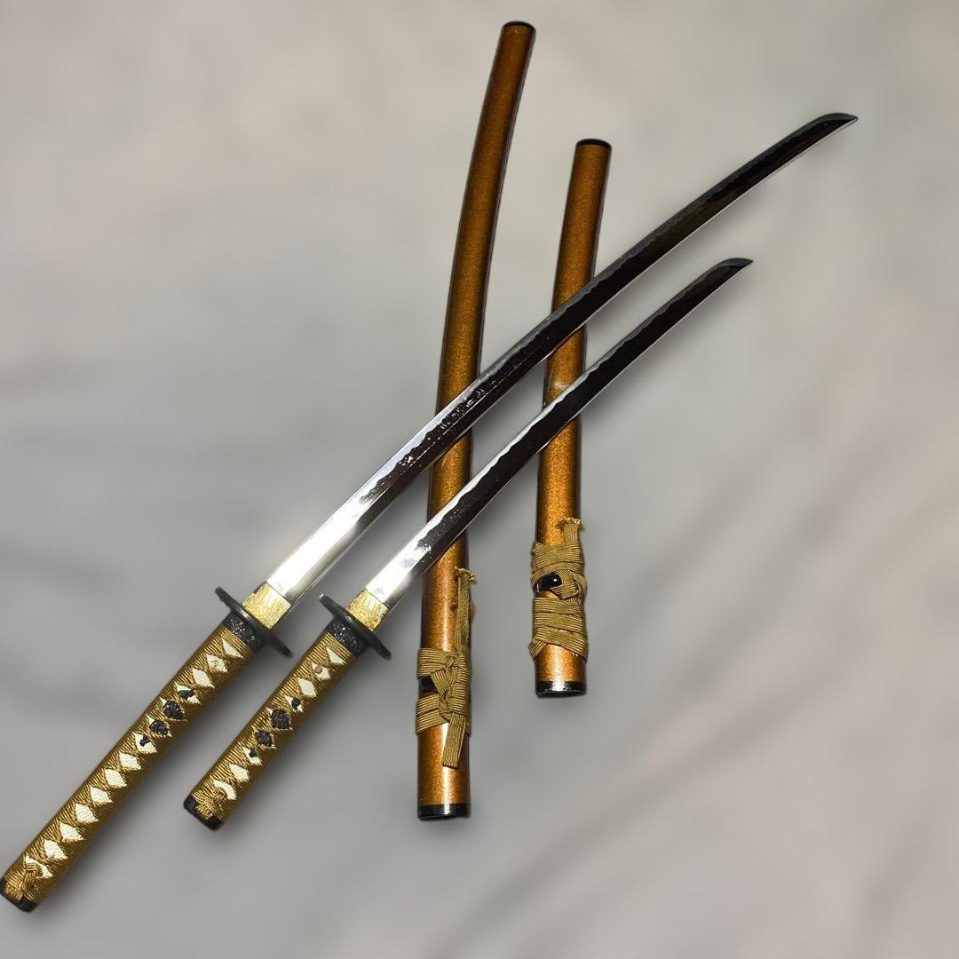模造刀大小2本セット 金茶柄 雲龍楕円鍔 梨地呂鞘