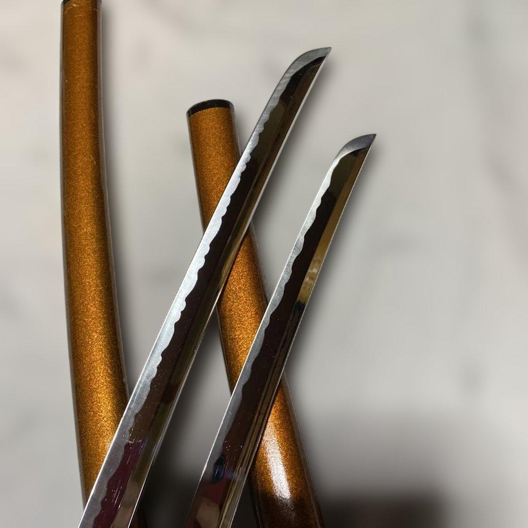 模造刀大小2本セット 金茶柄 雲龍楕円鍔 梨地呂鞘