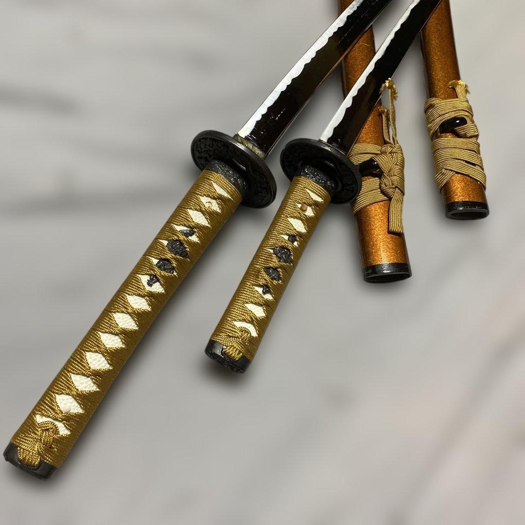 模造刀大小2本セット 金茶柄 雲龍楕円鍔 梨地呂鞘