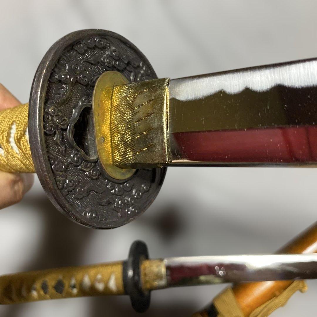 模造刀大小2本セット 金茶柄 雲龍楕円鍔 梨地呂鞘