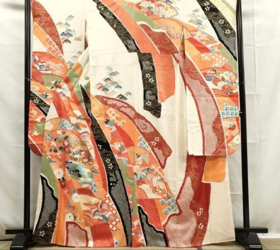 振袖 フルセット6点サイズM〜L正絹　扇面吉花鳥　売り切り終了