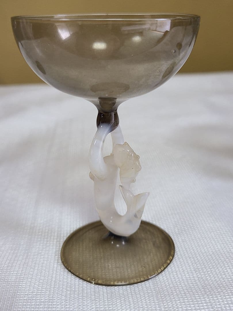 アールデコ期ビミニグラス　スモークガラス製マーメイドデキャンタとグラスセット