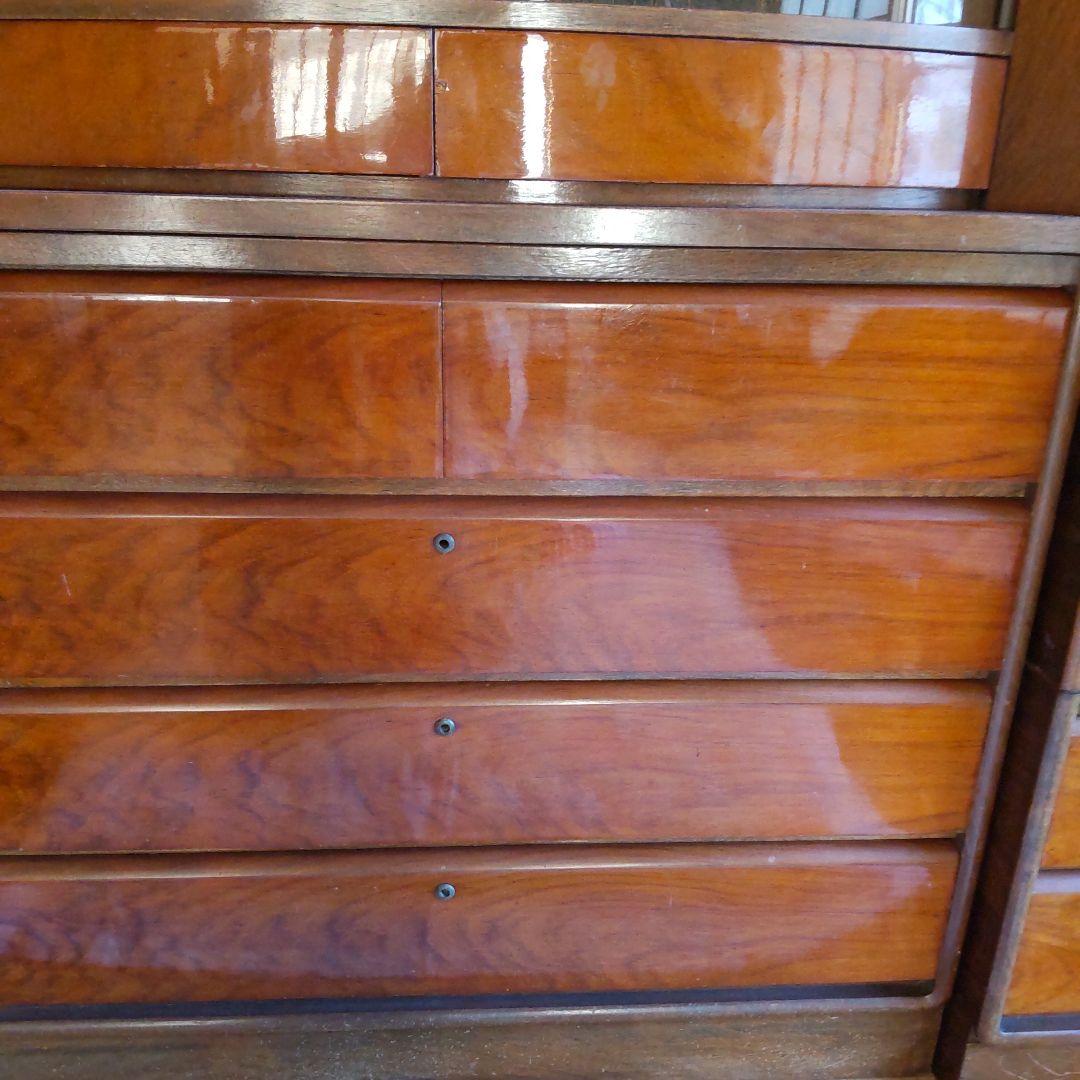 昭和レトロ バラ柄 ガラス戸収納タンス 飾り箪笥 和簞笥 時代家具 婚礼箪笥