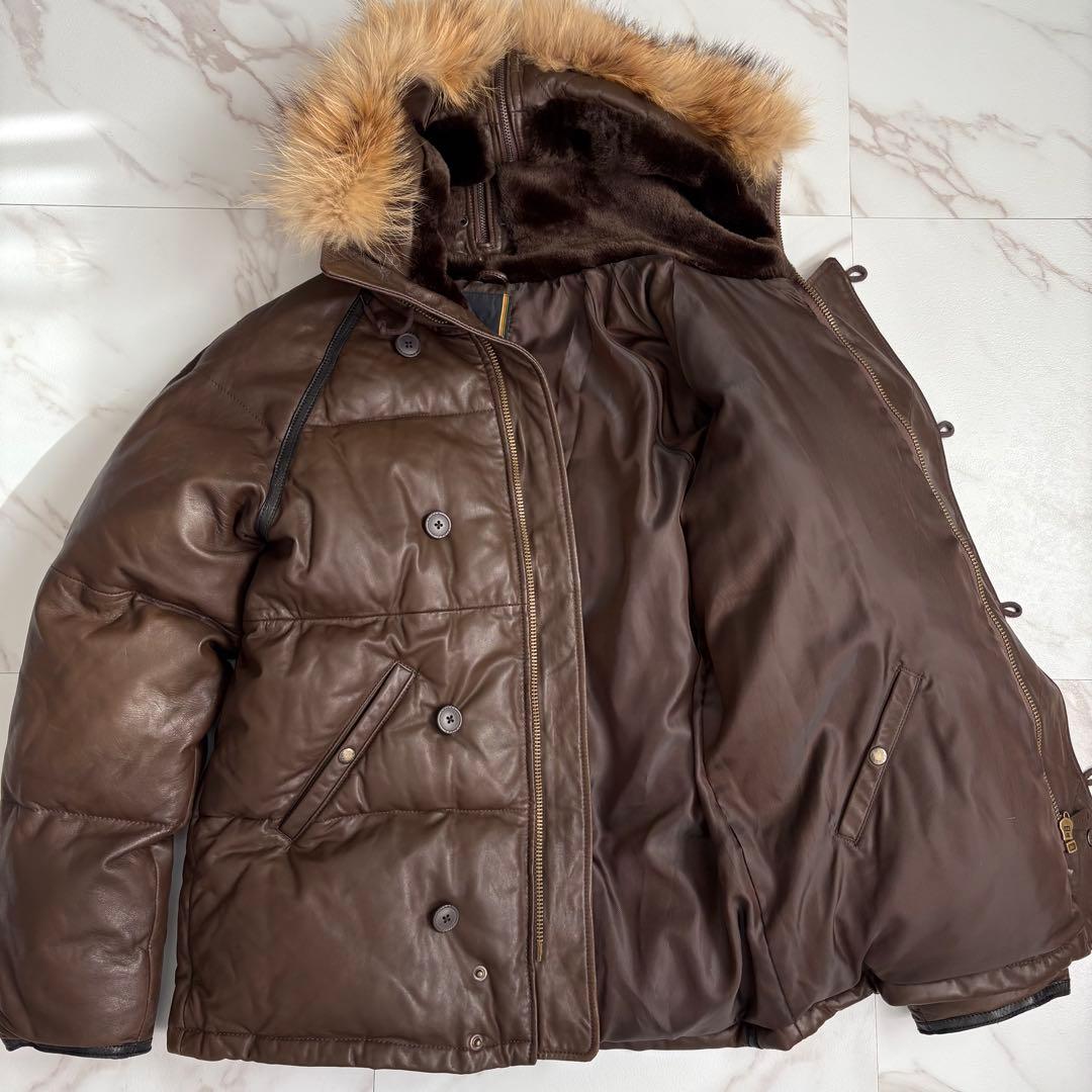 美品◆AVIREX N-2B レザージャケット ダウン 2XL ブラウン ファー