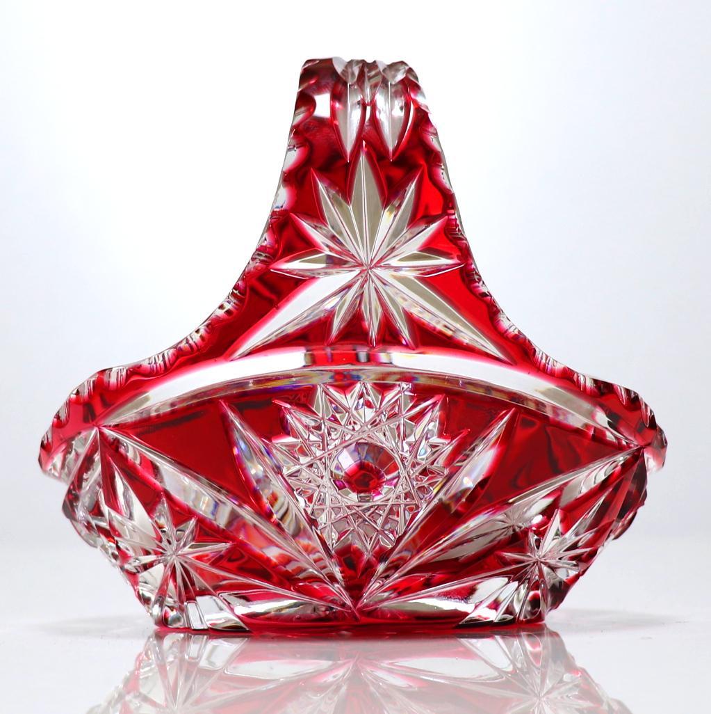 オールド・バカラ ディアマン・ピエーリー 赤色被せ装飾 バスケット アンティーク