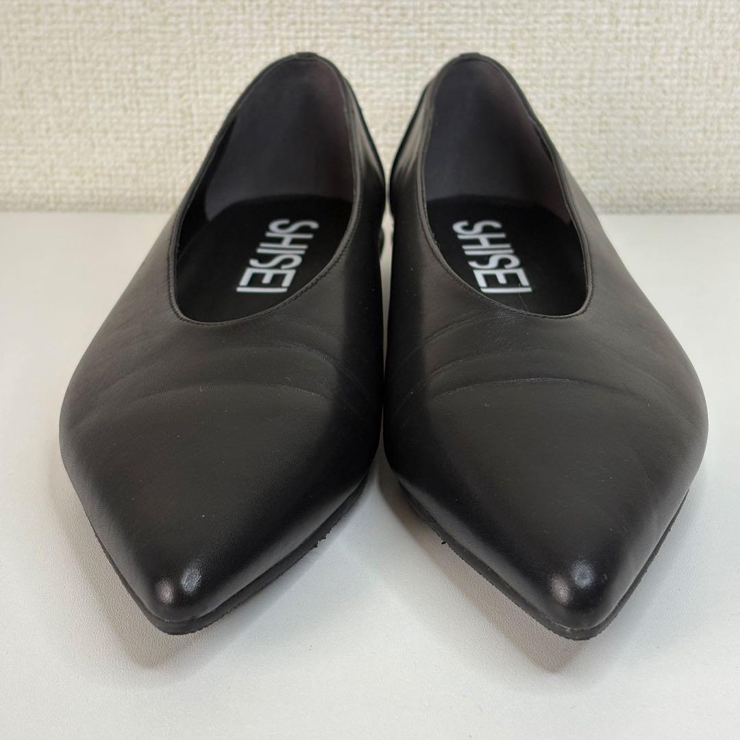SHISEI シーセイ　パンプス　38 25cm 黒　レザー　ブラック　フラット