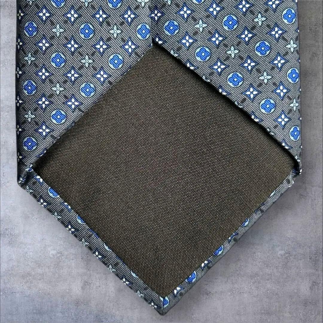 美品　LOUIS VUITTON ネクタイ　モノグラム　グレー　ブルー