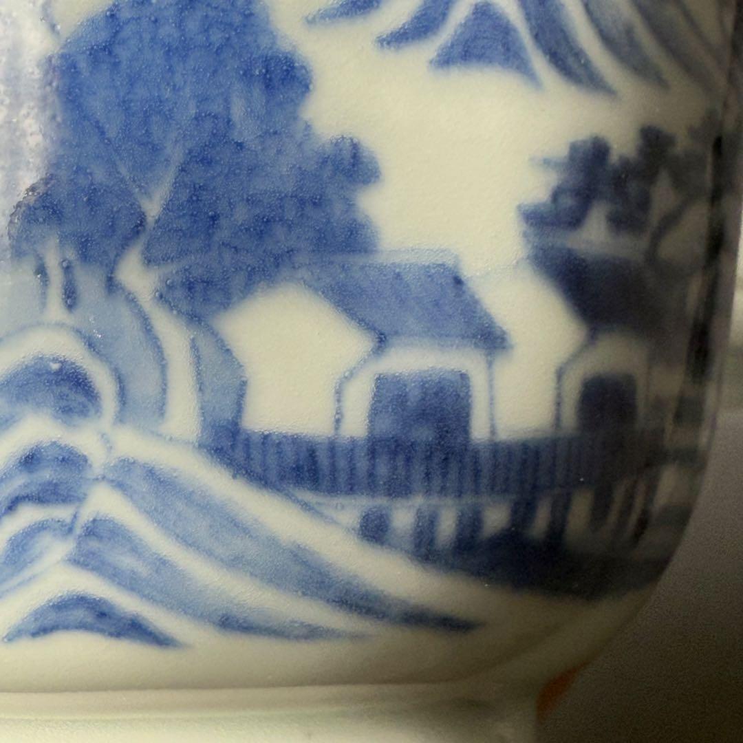 後期鍋島　染付風景画向付　三点　緻密な絵付　汲み出し　湯呑み　幕末〜明治期