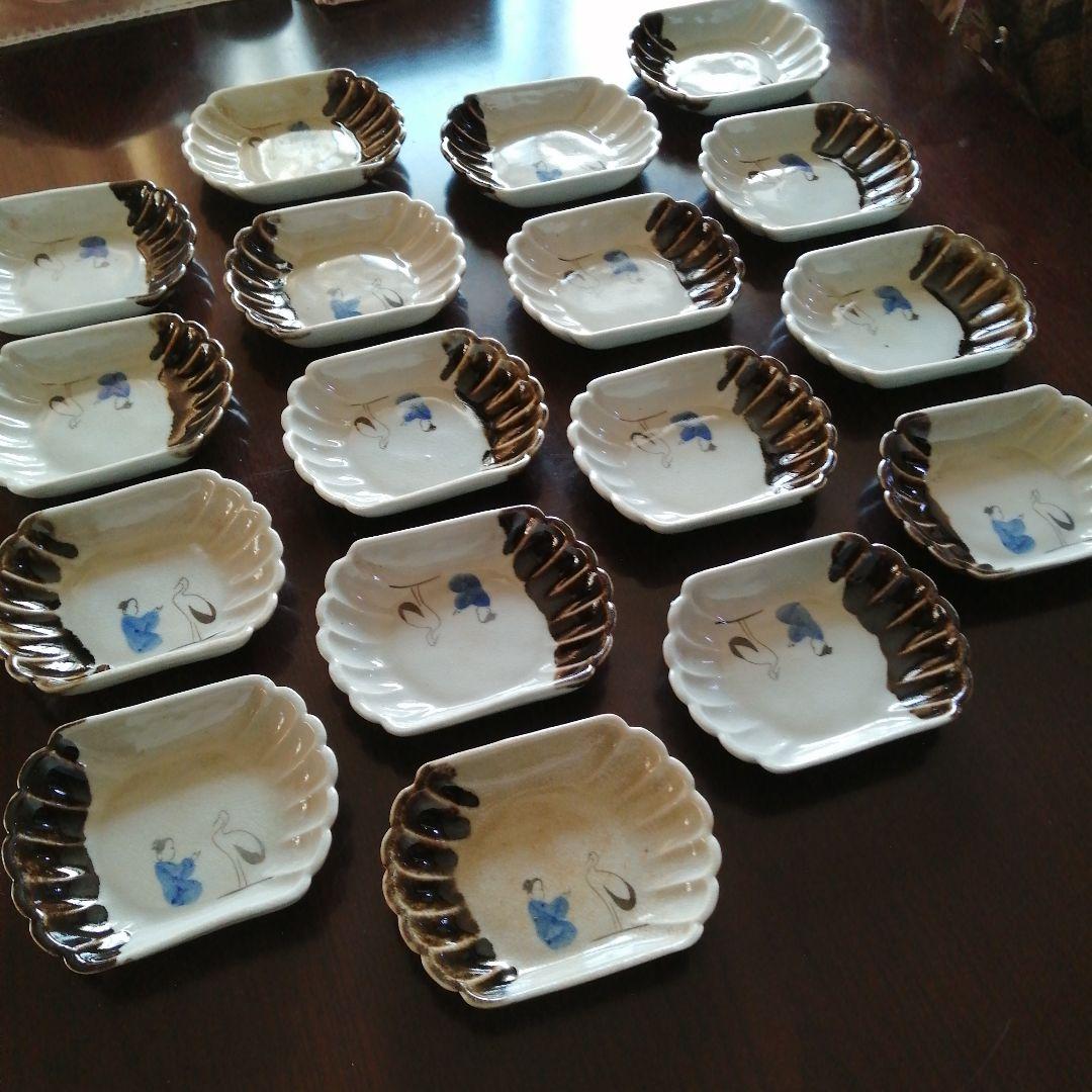 瀬戸焼　流釉皿　17客　15.5cm　大正〜昭和初期