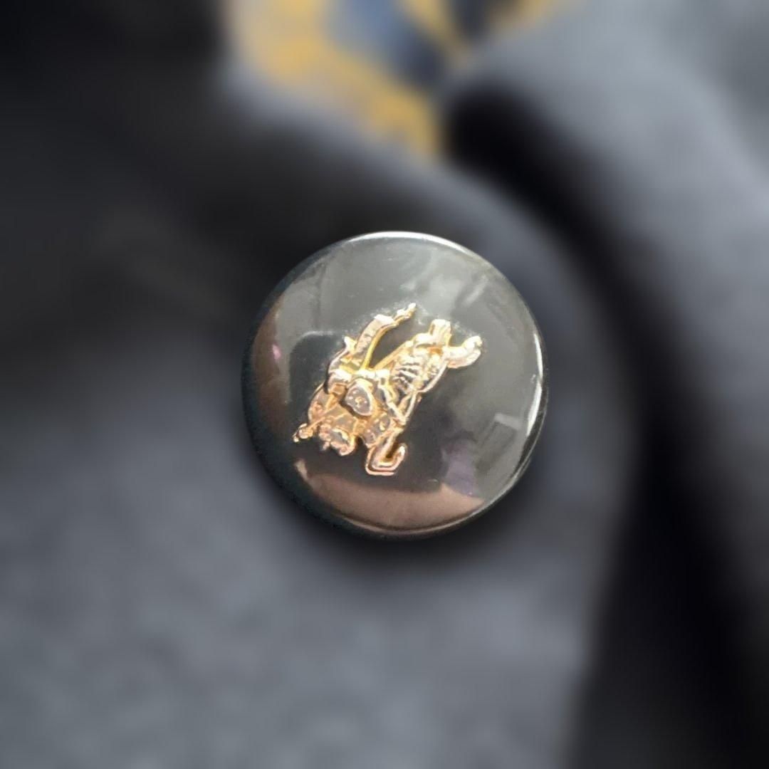 バーバリーズ【ホースロゴ金B】 ステンカラーＬ　黒　膝下丈　裏ロゴ総柄　アンゴラ